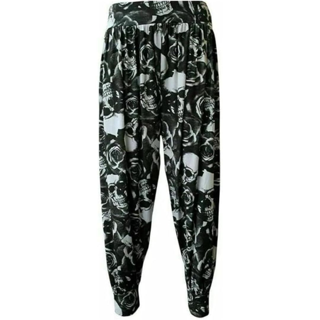 LUXE DIVA Women’s Harem Pants Trousers | Printed Full Length Ali Baba Baggy Trousers with Side Slits & Ankle Cuffs | Casual Stretch Yoga Sweatpants | Sizes 8-26