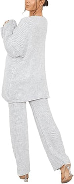 Load image into Gallery viewer, LADIES 2 PIECE CHUNKY KNIT LOUNGE WEAR SUIT ITALAIN  4 BUTTON V/N CARDIGAN OVERSIZE WIDE LEG KNIT TRS LEGGINGS