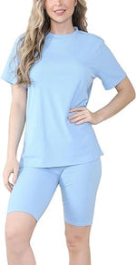 Load image into Gallery viewer, LUXE DIVA Ladies Women's Ribbed Cycling Shorts Oversized T-Shirt Active Gym Co ord Set New