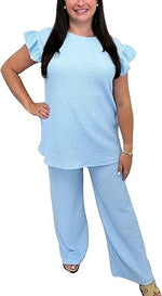 Load image into Gallery viewer, LUXEDIVA Womens Ladies Super Soft Popcorn Frill Short Sleeve Top Trouser 2PCS Co Ord LOungewear Sets