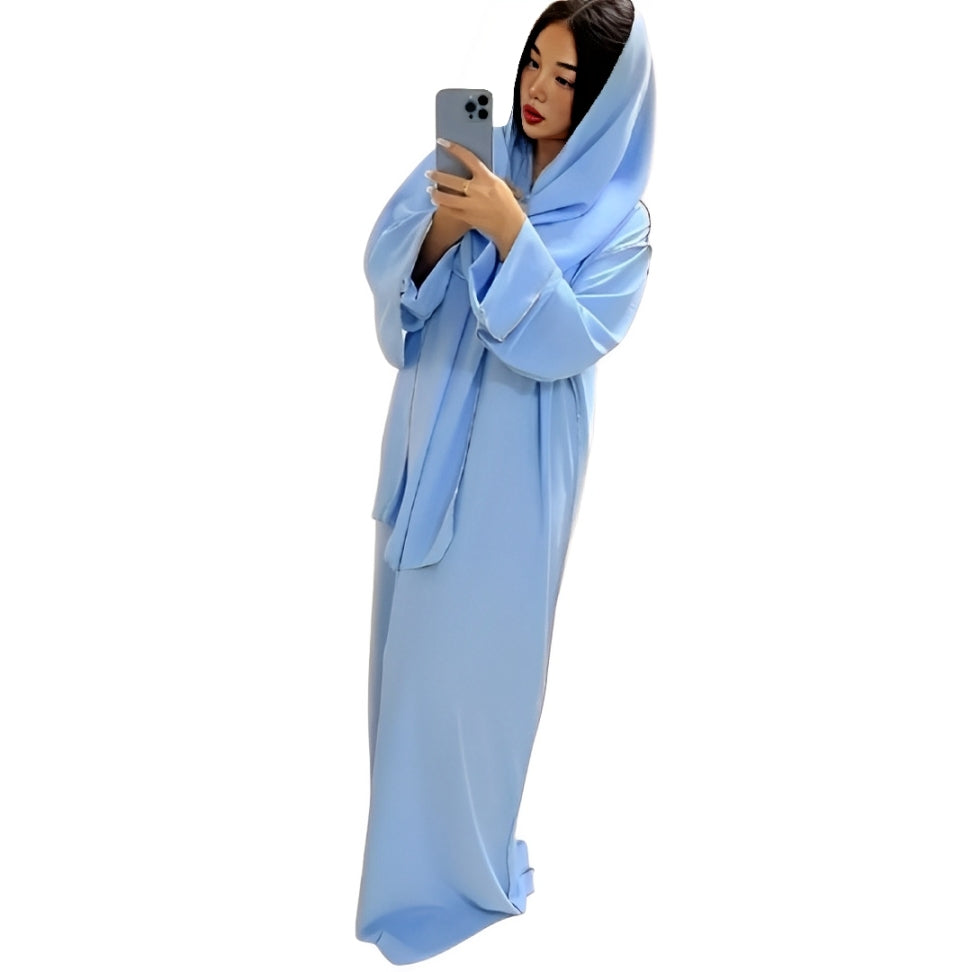 LUXE DIVA Womens Gold Trim Dubai Abaya With Scarf Islamic Muslim Jilbab Long Maxi Dress