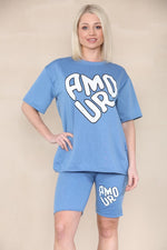 Load image into Gallery viewer, LUXE DIVA Womens Lounge Wear Amour Print Cycling Shorts Co ord T-shirt Set