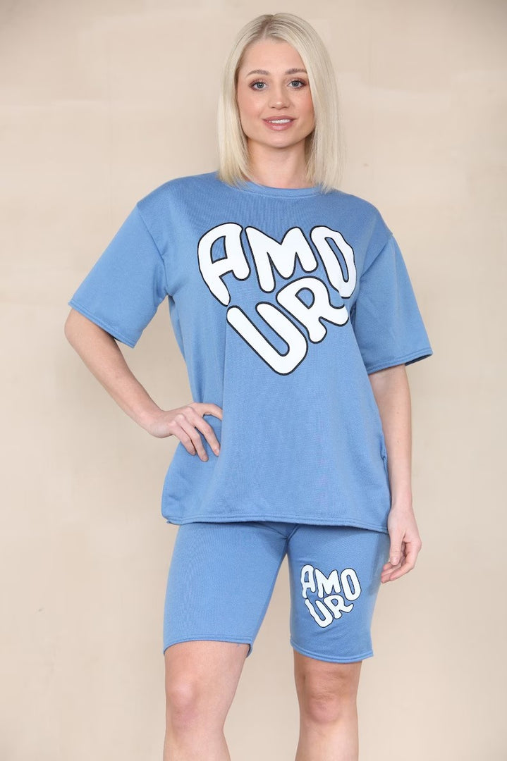 LUXE DIVA Womens Lounge Wear Amour Print Cycling Shorts Co ord T-shirt Set