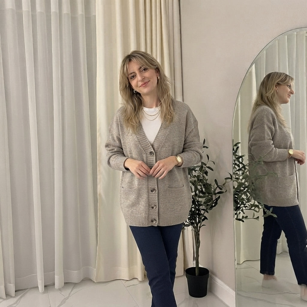 LUXE DIVA Women’s Longline V Neck Cardigan 5 Button Oversized Knit