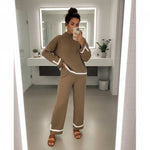 Load image into Gallery viewer, Knitted Co Ord Set Women, Long Sleeve Crew Neck Jumper with Elastic Waist Wide Leg Trousers, 2 Piece Lounge Wear Tracksuit UK Stylish Fit Cozy