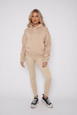 Load image into Gallery viewer, Ladies Ruched Sleeve Fleece Oversized Hooded Sweatshirt Hoodie Womens Top Jumper