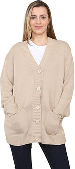 Load image into Gallery viewer, LADIES WOMENS PLAIN V NECK 5 BUTTON LONGLINE OVERSIZE LOOSE FIT KNITTED CARDIGAN