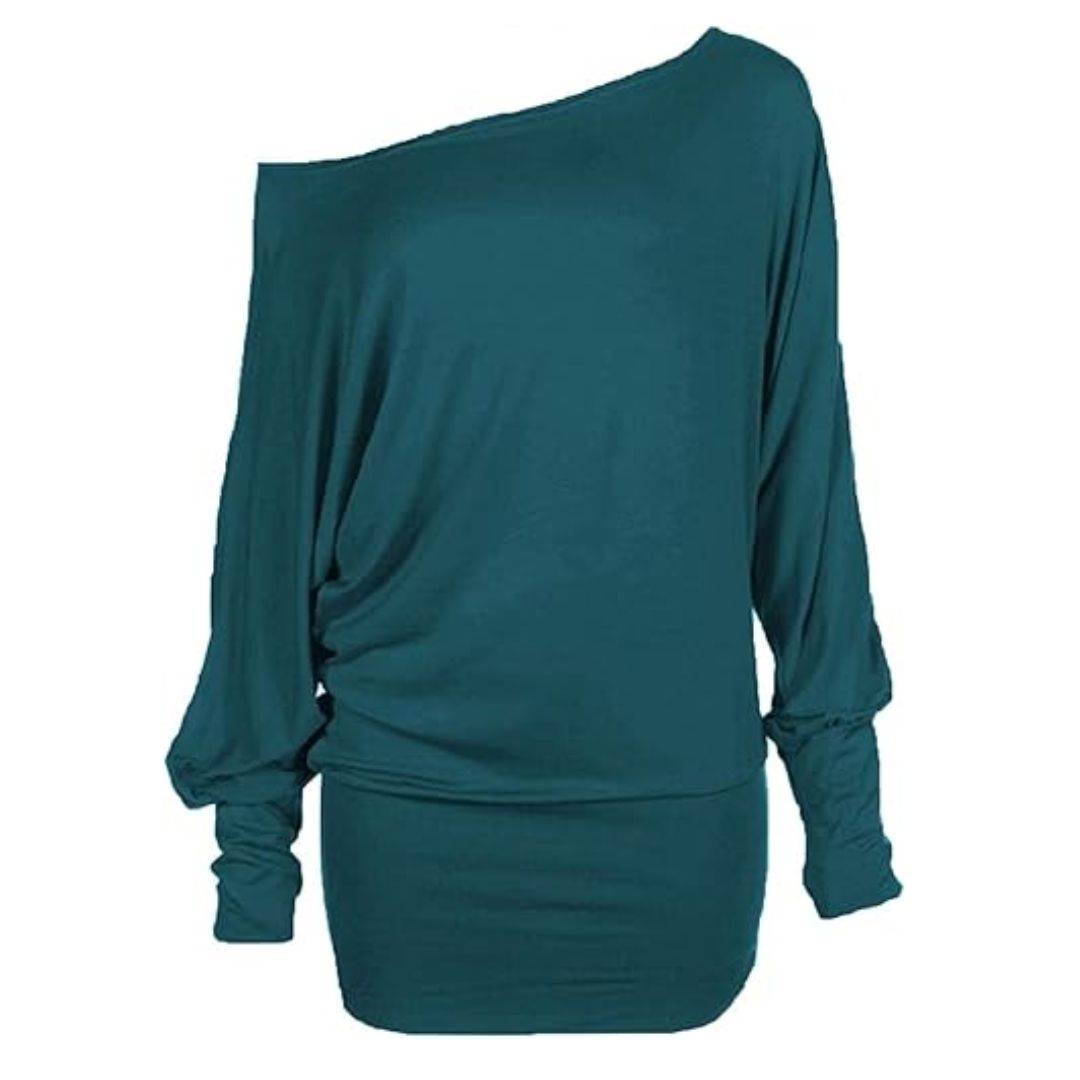 LUXE DIVA One Off-Shoulder Tops with Long Sleeves, Off Shoulder Batwing Jumper, Ladies Batwing Top in Black, Red, White Plus 21 Colors More UK