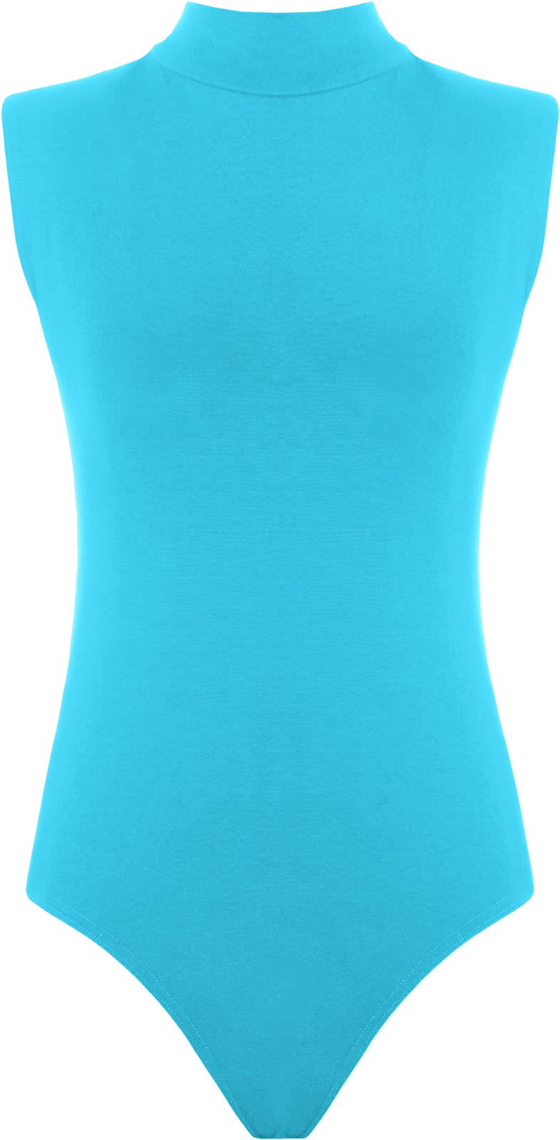 Womens Polo Turtle Neck Bodysuit Ladies Sleeveless Leotard Plain Stretchy Plunge Casual Party T-Shirt Top Sizes 16-22