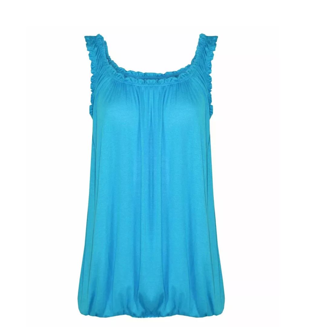 LUXE DIVA Women’s Gathered Round Scoop Neckline Swing Trim Sleeveless Plain Tank Top Wide Straps Ladies Elastic Bubble Hem Summer Camisole Baggy Vest Blouse Top