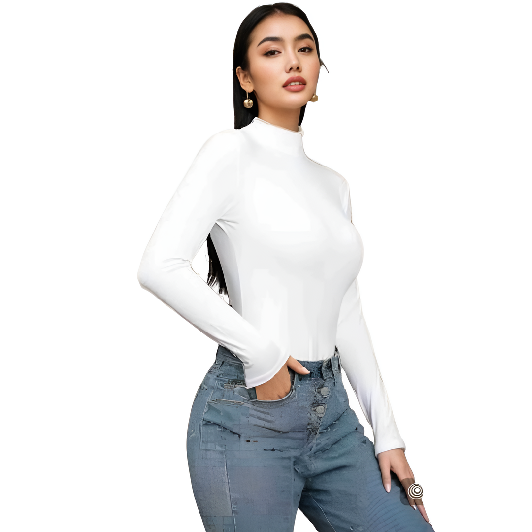 LUXE DIVA Bodysuit for Women Mock Turtle Neck Long Sleeve Tops Slim Fit Basic Stretch Soft Bodysuit Jumpsuit