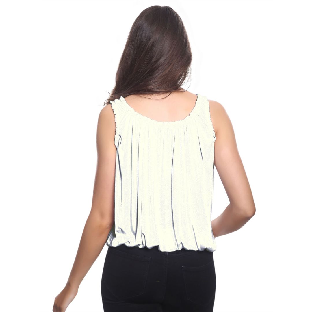 LUXE DIVA Women’s Gathered Round Scoop Neckline Swing Trim Sleeveless Plain Tank Top Wide Straps Ladies Elastic Bubble Hem Summer Camisole Baggy Vest Blouse Top