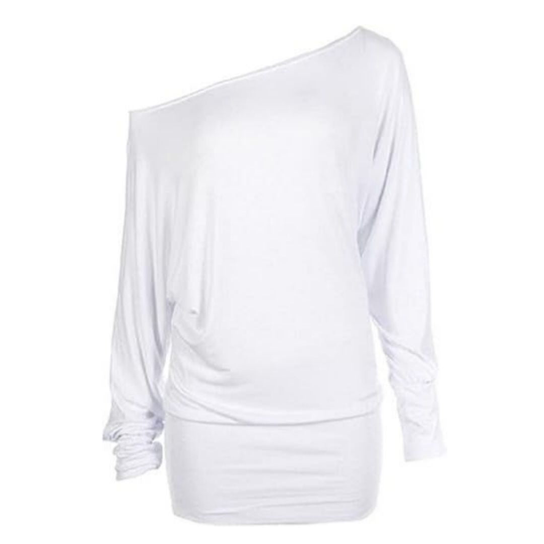 LUXE DIVA One Off-Shoulder Tops with Long Sleeves, Off Shoulder Batwing Jumper, Ladies Batwing Top in Black, Red, White Plus 21 Colors More UK