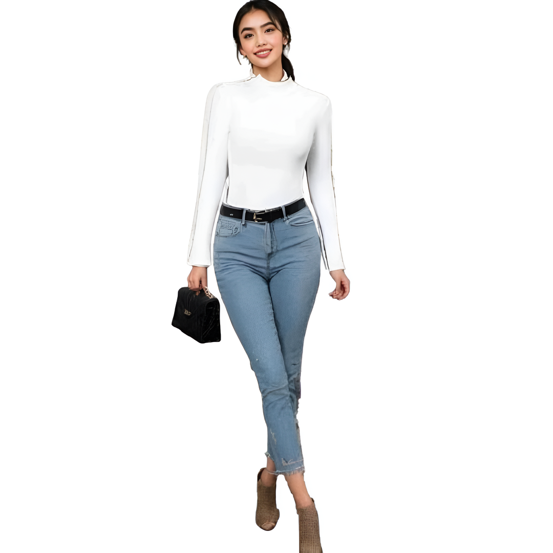 LUXE DIVA Bodysuit for Women Mock Turtle Neck Long Sleeve Tops Slim Fit Basic Stretch Soft Bodysuit Jumpsuit