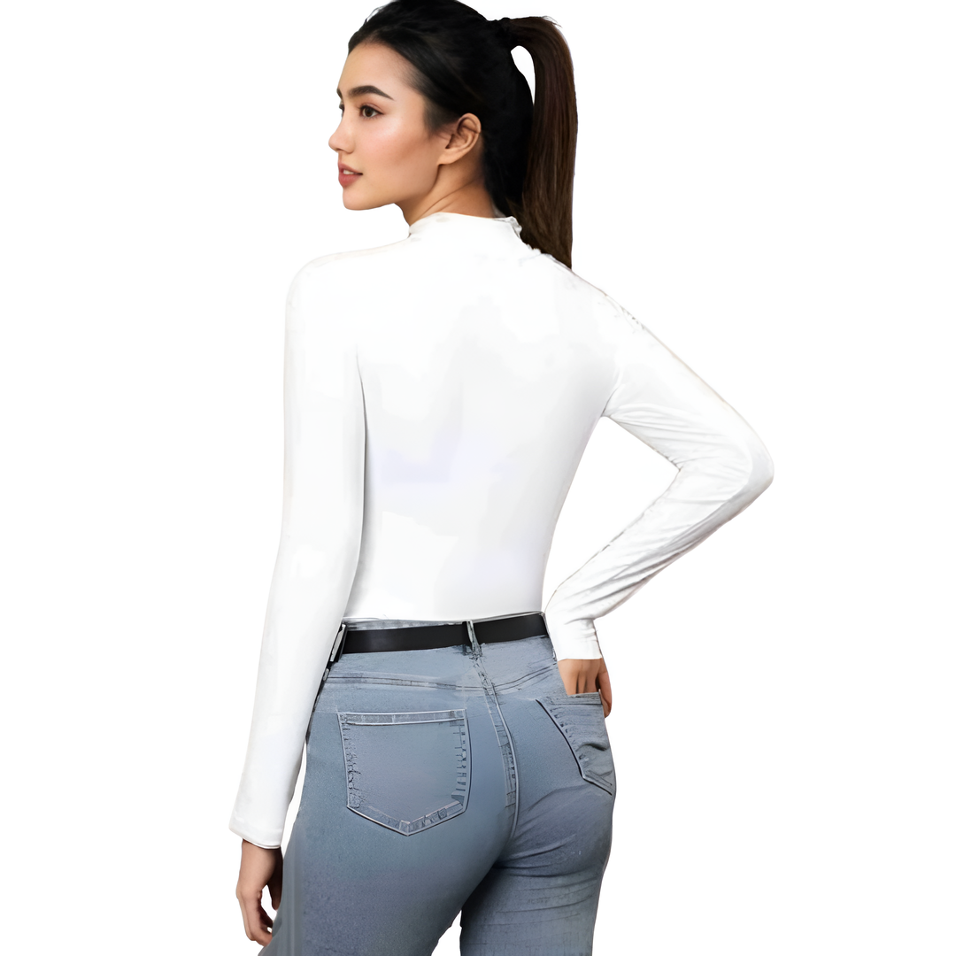 LUXE DIVA Bodysuit for Women Mock Turtle Neck Long Sleeve Tops Slim Fit Basic Stretch Soft Bodysuit Jumpsuit