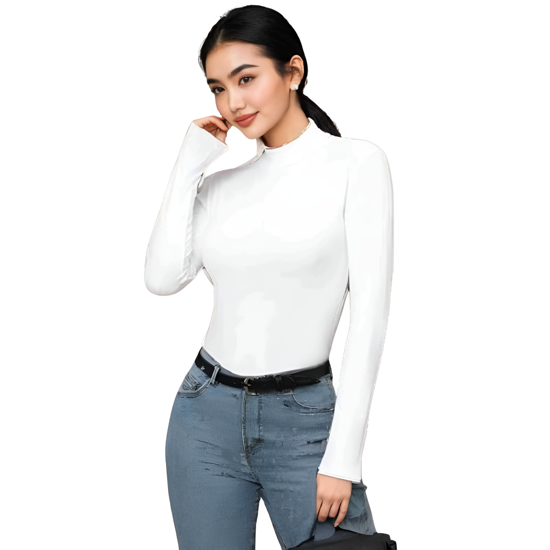 LUXE DIVA Bodysuit for Women Mock Turtle Neck Long Sleeve Tops Slim Fit Basic Stretch Soft Bodysuit Jumpsuit