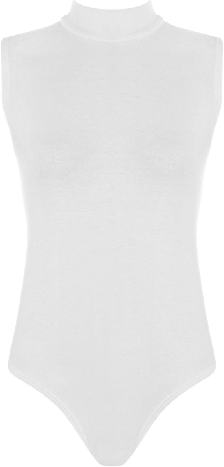 Womens Polo Turtle Neck Bodysuit Ladies Sleeveless Leotard Plain Stretchy Plunge Casual Party T-Shirt Top Sizes 16-22