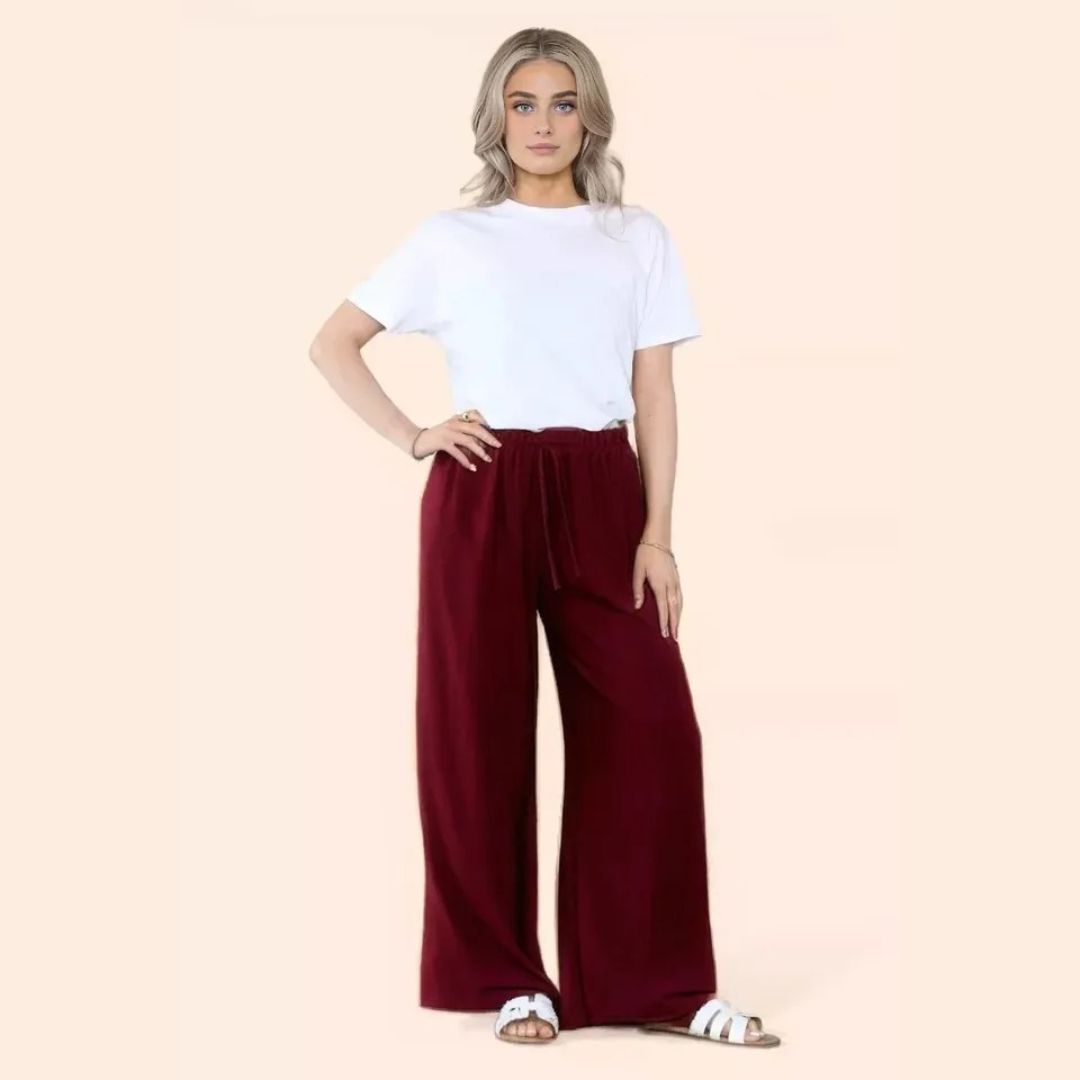 LUXE DIVA Womens Ladies Wide Leg Drawstring Palazzo Bottom Trouser Pant
