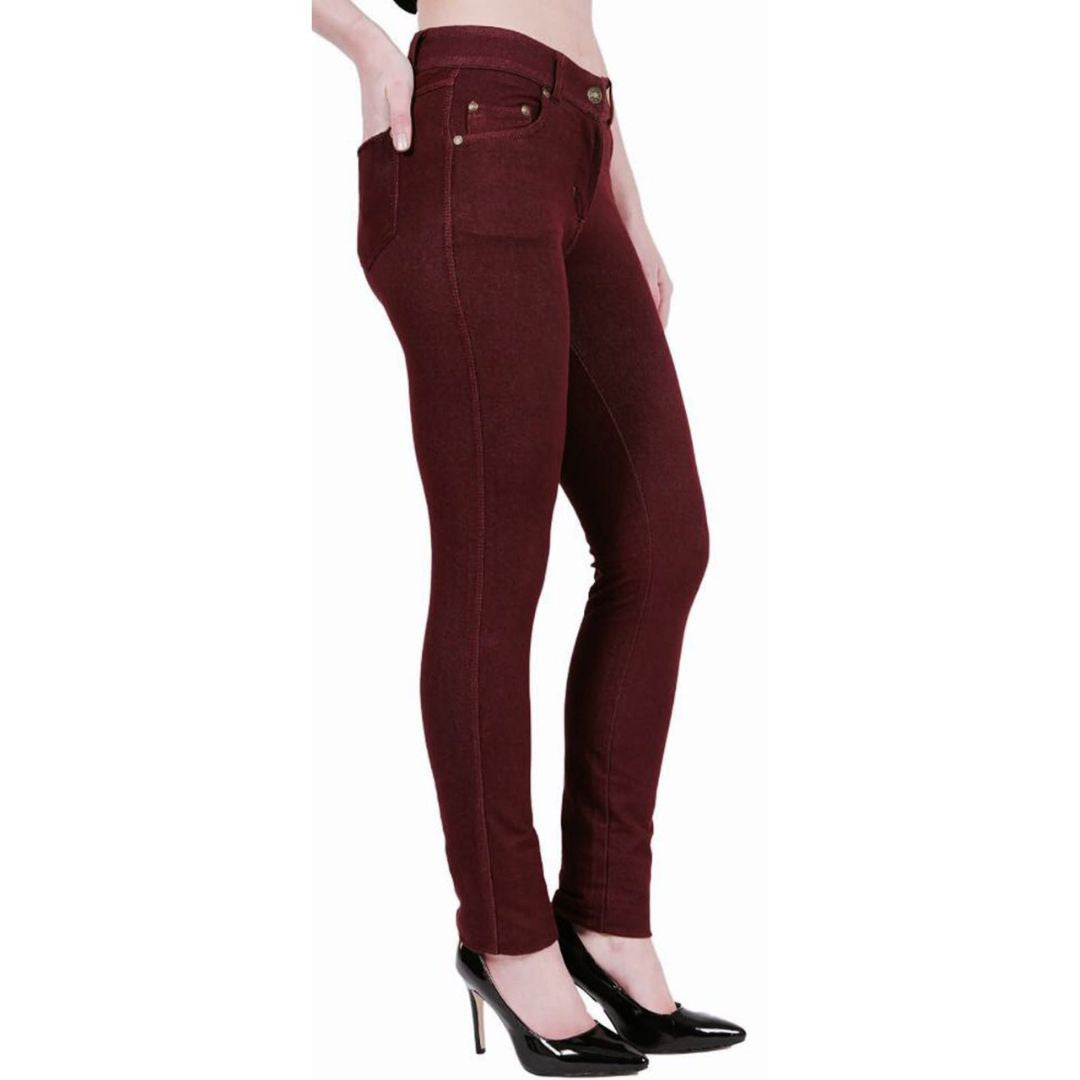LUXE DIVA Ladies Women & Girls Stretch Denim Look Skinny Jeggings Leggings with Zip and Pockets UK Size 10-22