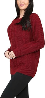 Load image into Gallery viewer, LUXE DIVA LADIES ROUND NECK LONG SLEEVE KNITTED JUMPER SELF PATTERN WITH DIAMOND ALL WAY DOWN CABLE KNIT Clothing Comfort