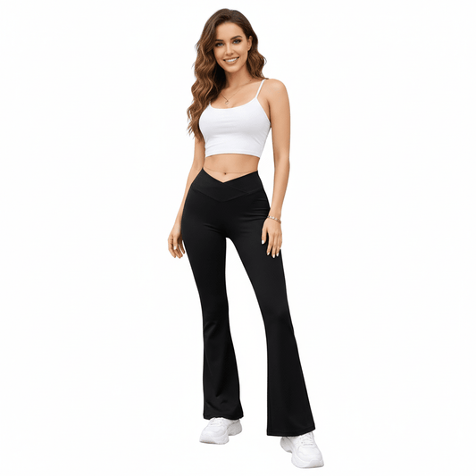 Women’s High - Waisted Flared Leggings Inside Pockets - LUXE DIVAWomen’s High - Waisted Flared Leggings Inside PocketsLUXE DIVALUXE DIVABootcutTrusrBlkSWomen’s High - Waisted Flared Leggings Inside PocketsSBlack