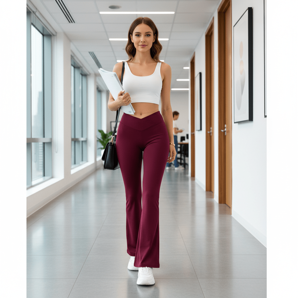 Women’s High - Waisted Flared Leggings Inside Pockets - LUXE DIVAWomen’s High - Waisted Flared Leggings Inside PocketsLUXE DIVALUXE DIVABootcutTrusrWineSWomen’s High - Waisted Flared Leggings Inside PocketsSwine