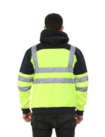 Load image into Gallery viewer, LUXE DIVA Adults Hooded Neck Zipper Sweatshirt Hi Vis Zip Up Tablet Hoodie Work Wear Warm Mens Outdoor Work Wear High Visibility Hooded Top Reflective Tape Winter Tunic