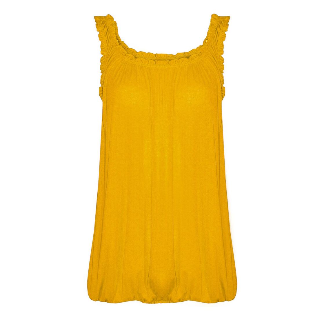 LUXE DIVA Women’s Gathered Round Scoop Neckline Swing Trim Sleeveless Plain Tank Top Wide Straps Ladies Elastic Bubble Hem Summer Camisole Baggy Vest Blouse Top