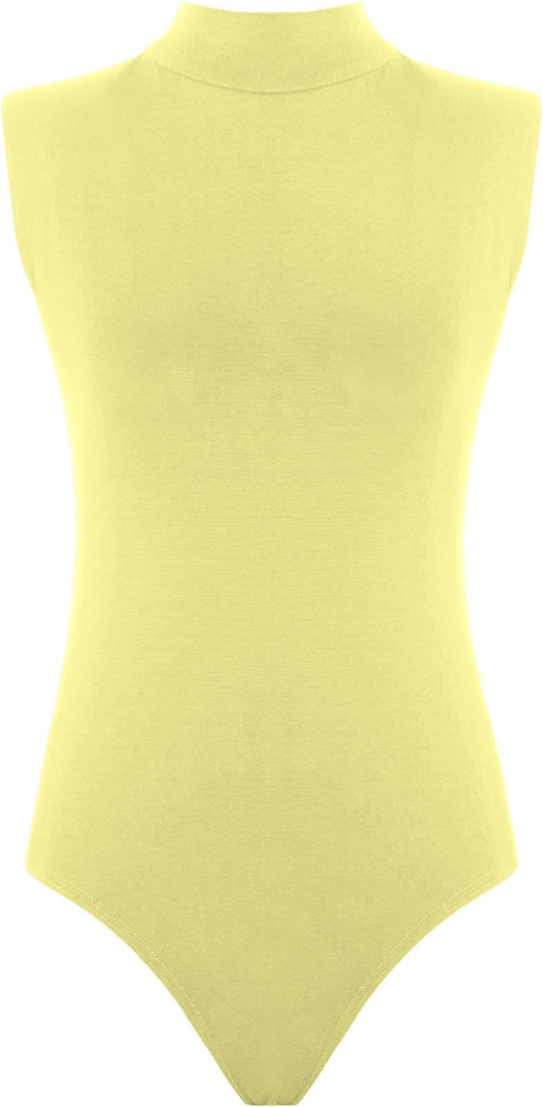 Womens Polo Turtle Neck Bodysuit Ladies Sleeveless Leotard Plain Stretchy Plunge Casual Party T-Shirt Top Sizes 16-22