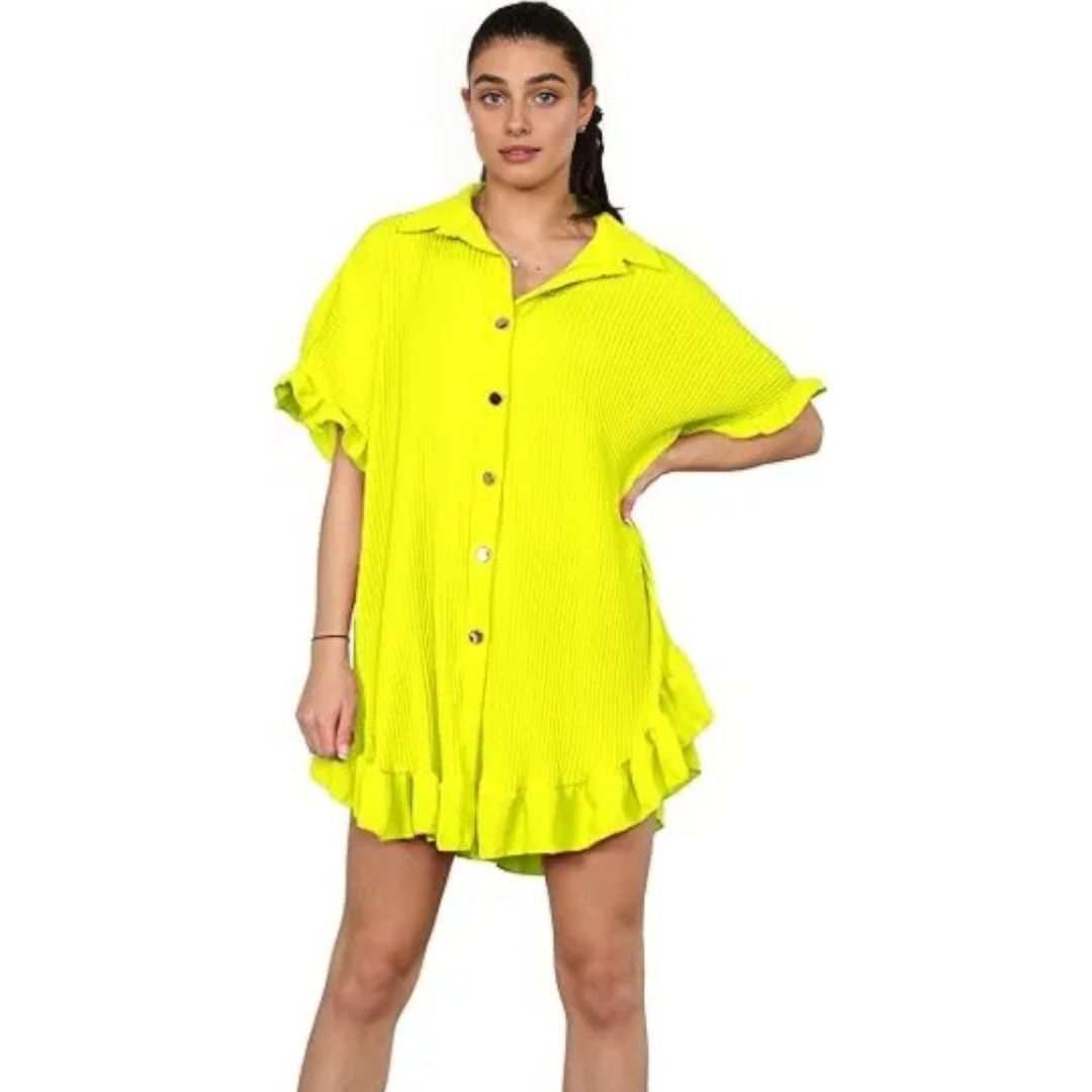 LUXE DIVA Women's Pleated Shirt Set, Short Sleeve Button Down Shirt, Loungewear, Casual Elegant Party Vacation Travel Top