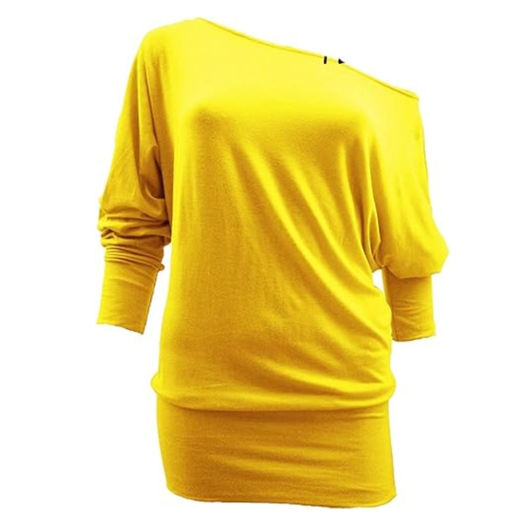 LUXE DIVA One Off-Shoulder Tops with Long Sleeves, Off Shoulder Batwing Jumper, Ladies Batwing Top in Black, Red, White Plus 21 Colors More UK