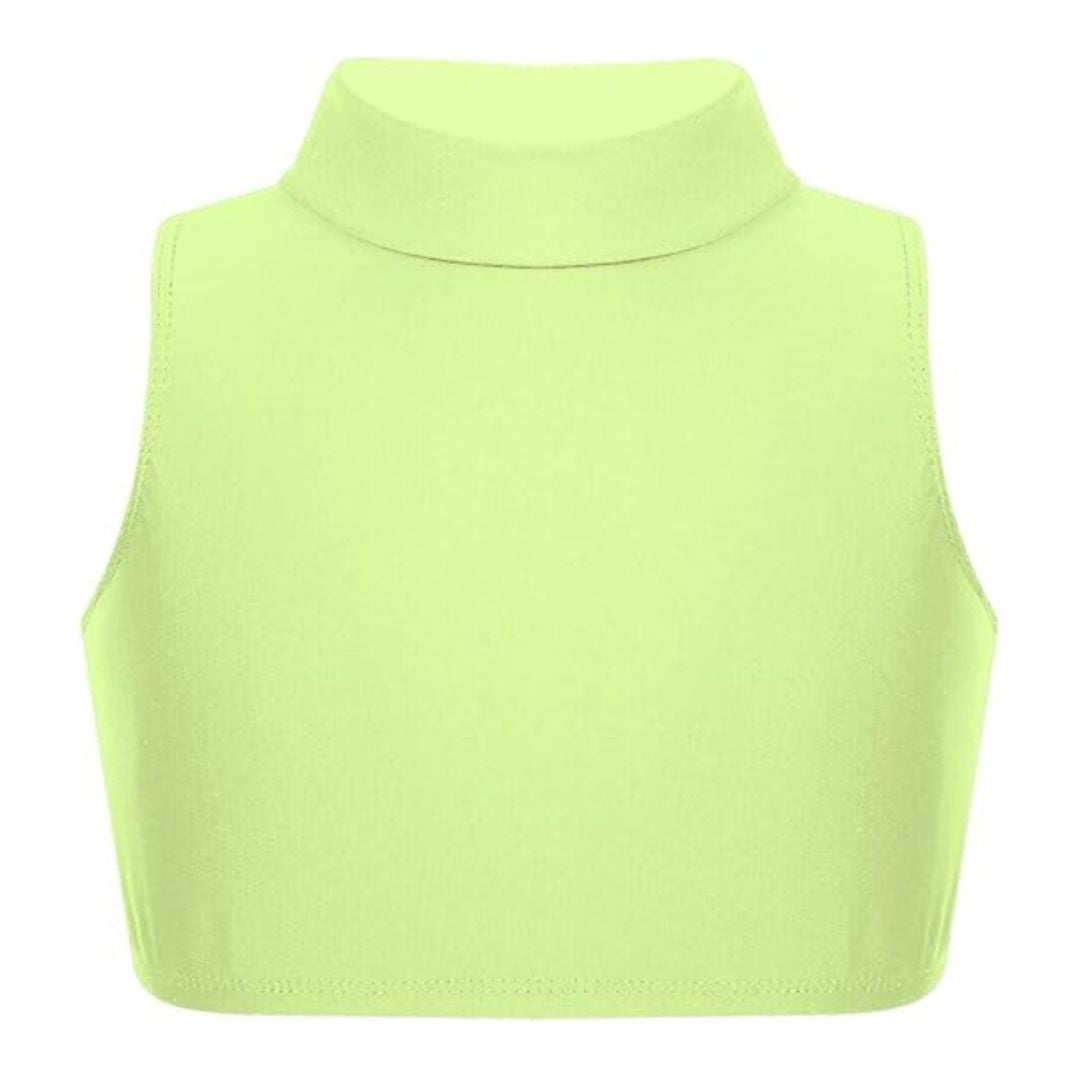 LUXE DIVA Girls Gymnastics Crop Tops – Kids Sleeveless Turtle Neck Crop Top for Dance, Yoga, Sports, Running – Plain Summer Vest Activewear for Girls Ages 5-13 Years