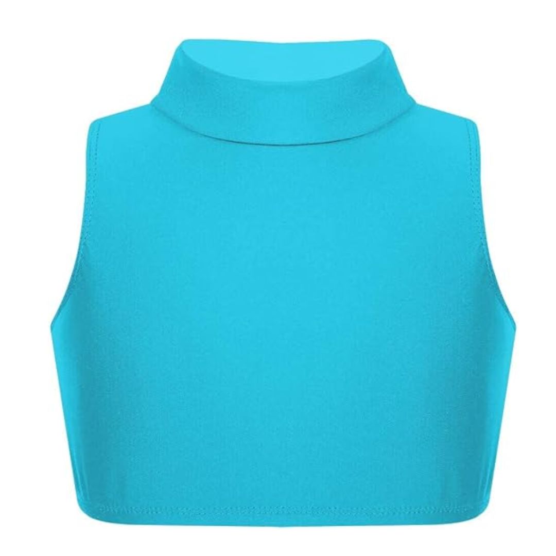 LUXE DIVA Girls Gymnastics Crop Tops – Kids Sleeveless Turtle Neck Crop Top for Dance, Yoga, Sports, Running – Plain Summer Vest Activewear for Girls Ages 5-13 Years