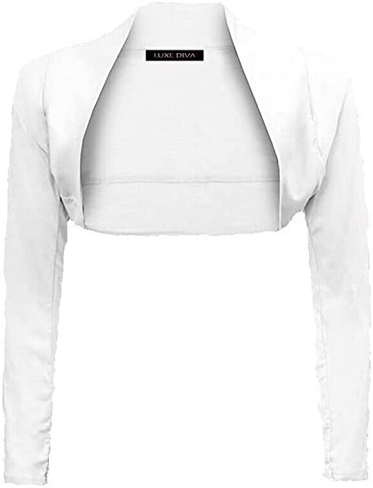 Womens Plain Long Sleeve Bolero Shrug Crop Top Ladies Cropped Cardigan Tops UK 8-14