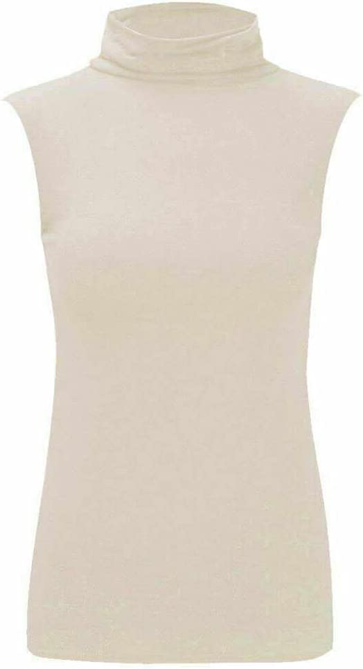 Women Turtle Neck Sleeveless Tops Bodycon Casual Shirt Jumper Top Plain Polo Neck, XL-XXXL