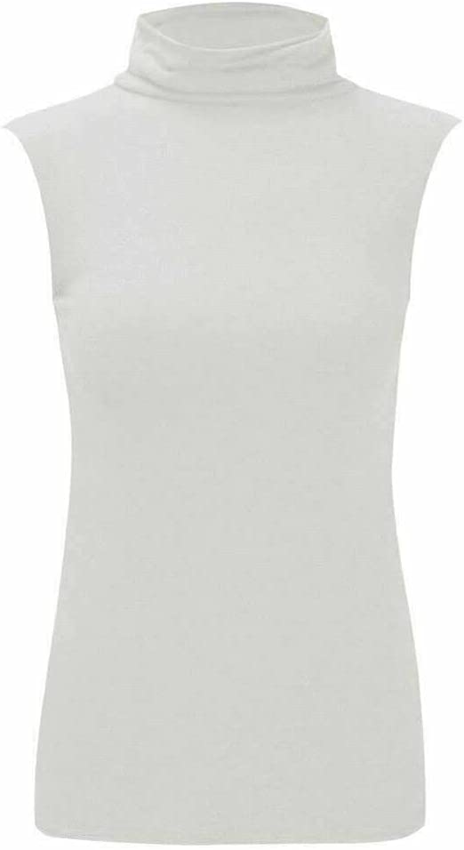 Women Turtle Neck Sleeveless Tops Bodycon Casual Shirt Jumper Top Plain Polo Neck, XL-XXXL