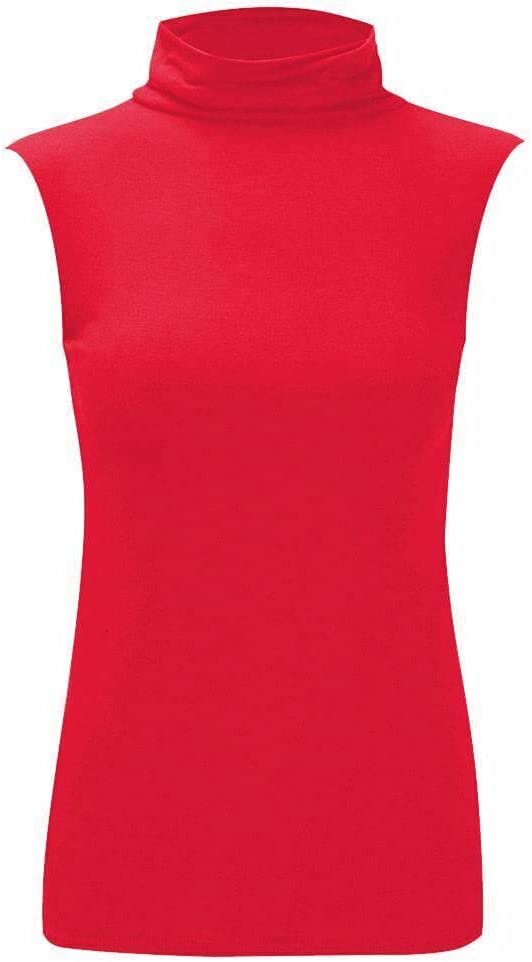 Women Turtle Neck Sleeveless Tops Bodycon Casual Shirt Jumper Top Plain Polo Neck, XL-XXXL