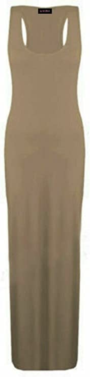 Womens Summer Maxi Casual Dress Ladies Racer Back Long Beach Dress with Short-Sleeve Crew-Neck Loose Sizes 8-26