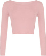 Load image into Gallery viewer, Womens Crop Long Sleeve T Shirt Ladies Short Plain Basic Round Neck Shirts Top 8-14