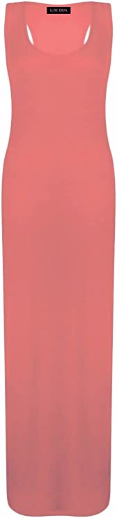 Womens Summer Maxi Casual Dress Ladies Racer Back Long Beach Dress with Short-Sleeve Crew-Neck Loose Sizes 8-26
