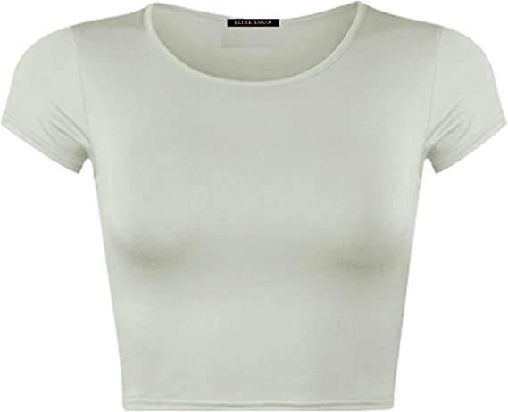 Women Cap Short Sleeve Crop Top Round Neck Plain/Printed T-Shirt Stretchy Summer Cropped Vest Tops Size 8-14