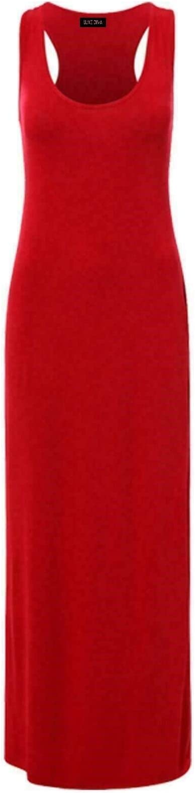 Womens Summer Maxi Casual Dress Ladies Racer Back Long Beach Dress with Short-Sleeve Crew-Neck Loose Sizes 8-26