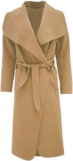 Load image into Gallery viewer, Womens Ladies Italian Waterfall Drape Belted Coat Long Sleeve Collared Pockets Celeb Oversized Duster Cardigan Trech Coats Plus Size UK 8-22