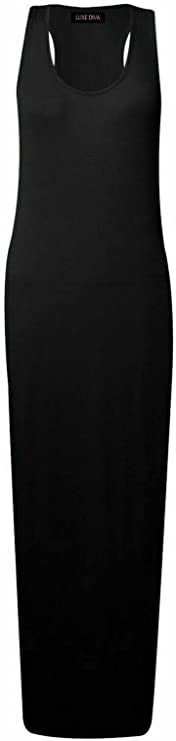 Womens Summer Maxi Casual Dress Ladies Racer Back Long Beach Dress with Short-Sleeve Crew-Neck Loose Sizes 8-26