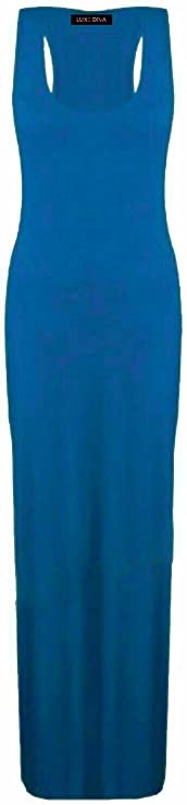 Womens Summer Maxi Casual Dress Ladies Racer Back Long Beach Dress with Short-Sleeve Crew-Neck Loose Sizes 8-26