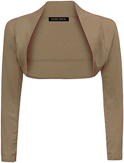 Womens Plain Long Sleeve Bolero Shrug Crop Top Ladies Cropped Cardigan Tops UK 8-14