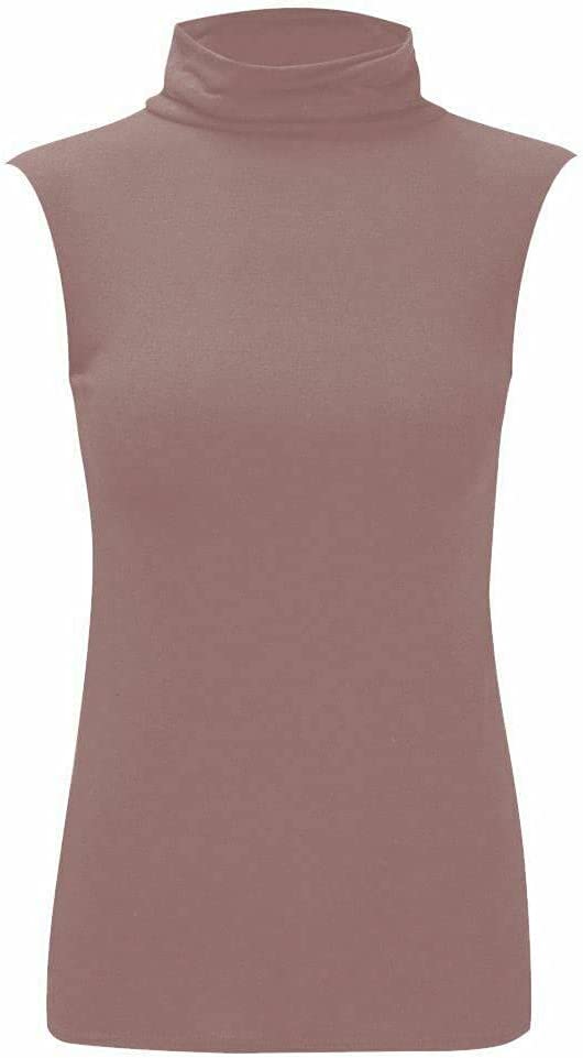 Women Turtle Neck Sleeveless Tops Bodycon Casual Shirt Jumper Top Plain Polo Neck, XL-XXXL