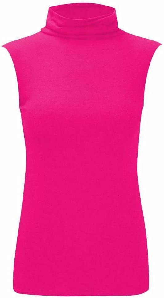 Women Turtle Neck Sleeveless Tops Bodycon Casual Shirt Jumper Top Plain Polo Neck, XL-XXXL