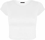 Load image into Gallery viewer, Women Cap Short Sleeve Crop Top Round Neck Plain/Printed T-Shirt Stretchy Summer Cropped Vest Tops Size 8-14