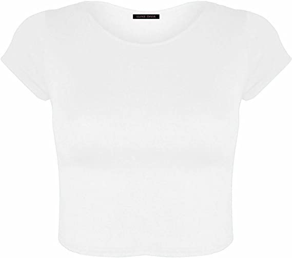 Women Cap Short Sleeve Crop Top Round Neck Plain/Printed T-Shirt Stretchy Summer Cropped Vest Tops Size 8-14